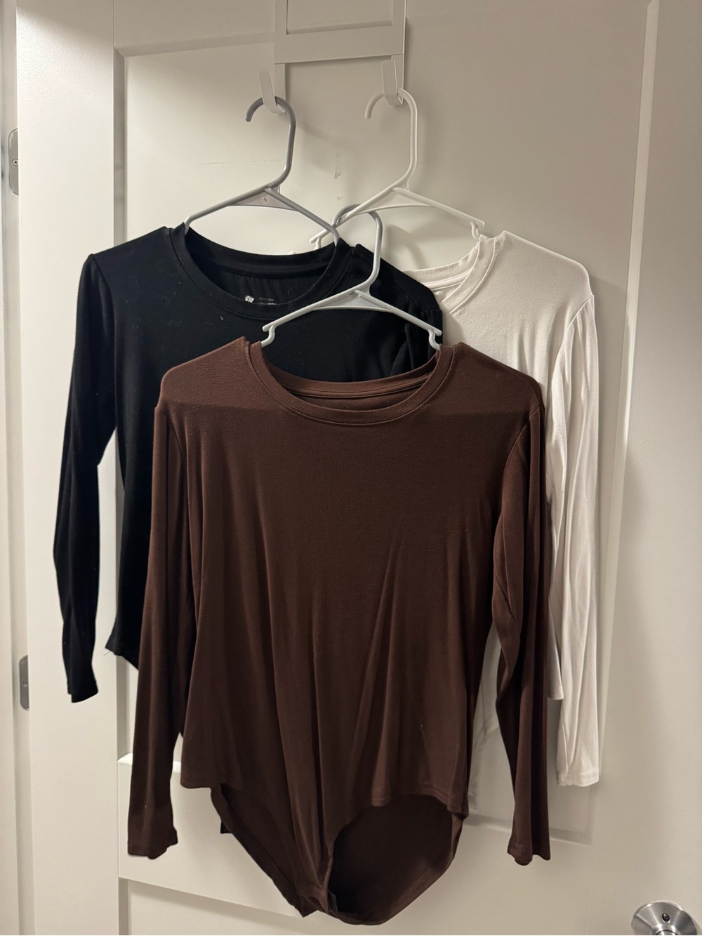 Women’s Long Sleeve Crewneck Top — Brown, Black & White